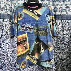 Vintage TOMMY HILFIGER Hotels Harbors Graphic All Over Print AOP T Shirt Sz L